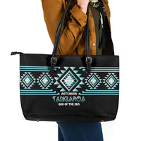 Aotearoa Atua Tangaroa Leather Tote Bag Maori God Of The Sea Taniko Motifs LT14 - Polynesian Pride