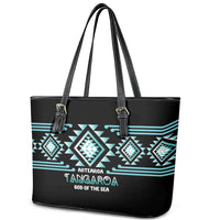 Aotearoa Atua Tangaroa Leather Tote Bag Maori God Of The Sea Taniko Motifs LT14 - Polynesian Pride