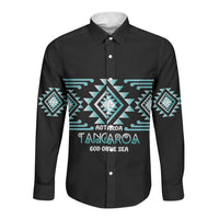 Aotearoa Atua Tangaroa Personalised Long Sleeve Button Shirt Maori God Of The Sea Taniko Motifs LT14 Unisex Turquoise - Polynesian Pride