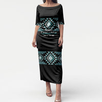 Aotearoa Atua Tangaroa Personalised Puletasi Maori God Of The Sea Taniko Motifs LT14 Long Dress Turquoise - Polynesian Pride