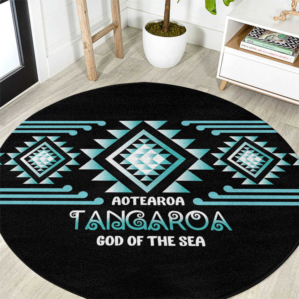 Aotearoa Atua Tangaroa Round Carpet Maori God Of The Sea Taniko Motifs LT14 Turquoise - Polynesian Pride