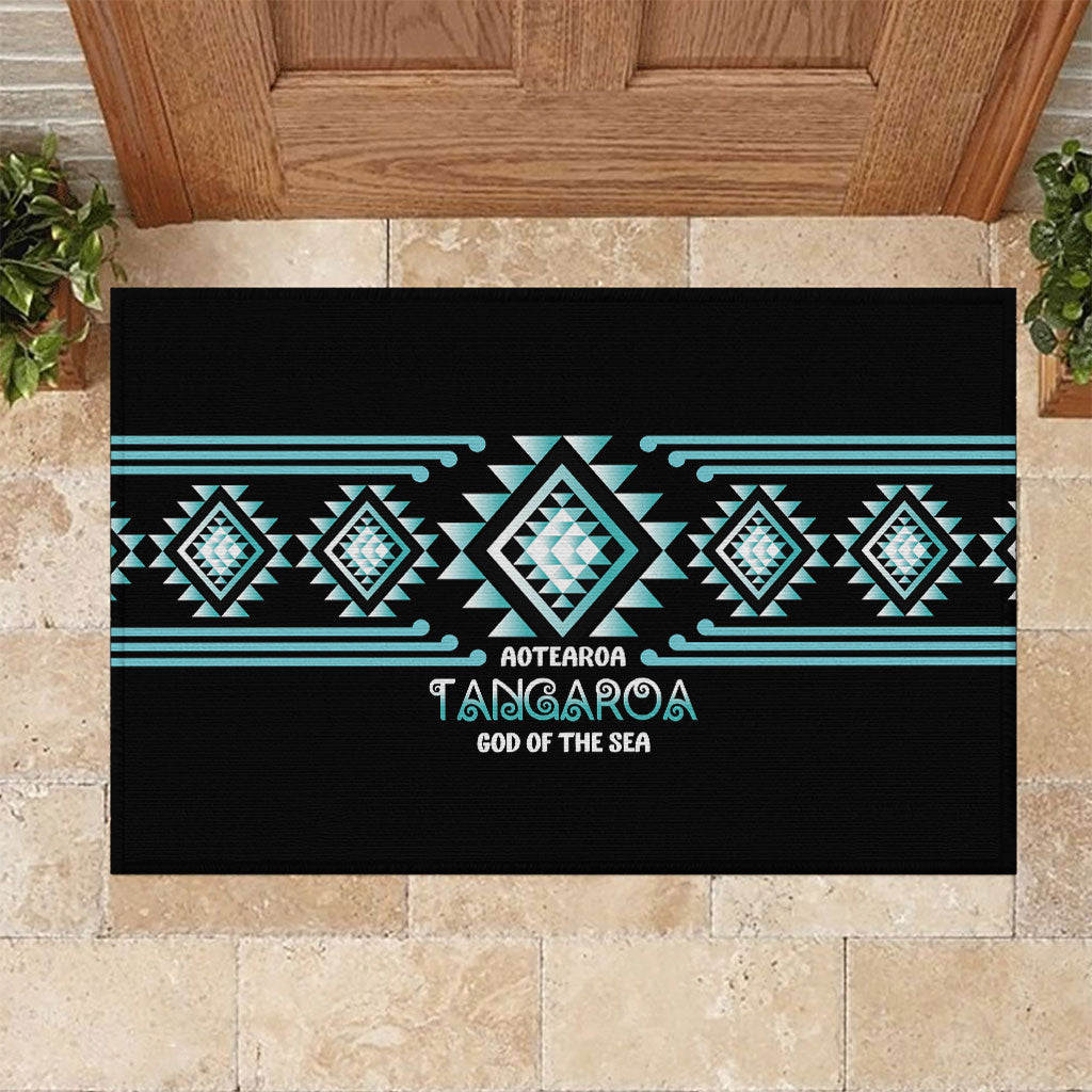 Aotearoa Atua Tangaroa Rubber Doormat Maori God Of The Sea Taniko Motifs LT14 Turquoise - Polynesian Pride