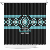 Aotearoa Atua Tangaroa Shower Curtain Maori God Of The Sea Taniko Motifs LT14 Turquoise - Polynesian Pride