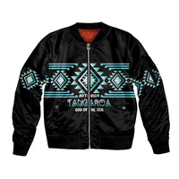 Aotearoa Atua Tangaroa Personalised Sleeve Zip Bomber Jacket Maori God Of The Sea Taniko Motifs LT14 Unisex Turquoise - Polynesian Pride