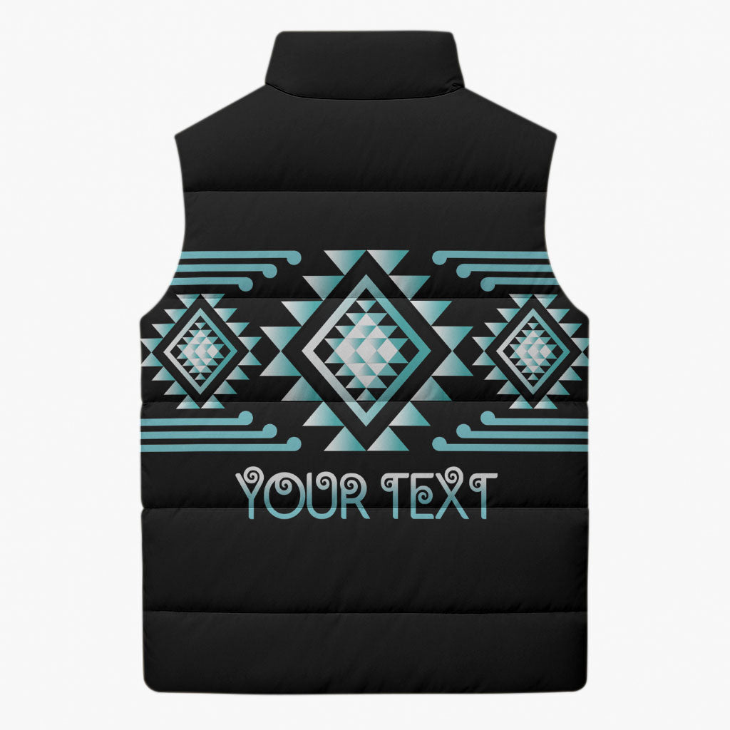 Aotearoa Atua Tangaroa Personalised Sleeveless Puffer Jacket Maori God Of The Sea Taniko Motifs LT14 - Polynesian Pride