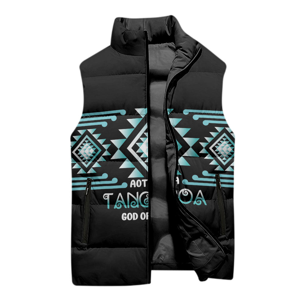 Aotearoa Atua Tangaroa Personalised Sleeveless Puffer Jacket Maori God Of The Sea Taniko Motifs LT14 - Polynesian Pride