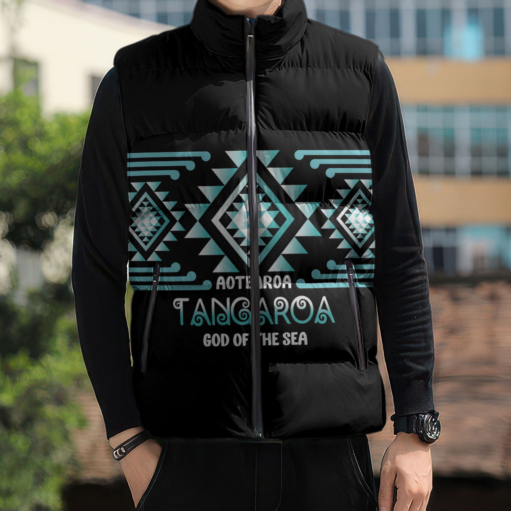 Aotearoa Atua Tangaroa Personalised Sleeveless Puffer Jacket Maori God Of The Sea Taniko Motifs LT14 - Polynesian Pride