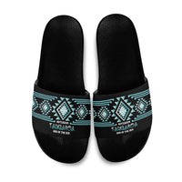 Aotearoa Atua Tangaroa Slide Sandals Maori God Of The Sea Taniko Motifs LT14 Turquoise - Polynesian Pride