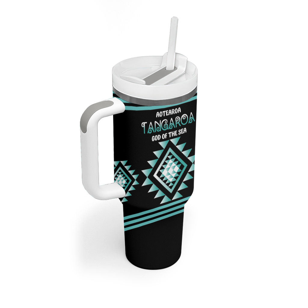 Aotearoa Atua Tangaroa Personalised Tumbler With Handle Maori God Of The Sea Taniko Motifs LT14 - Polynesian Pride