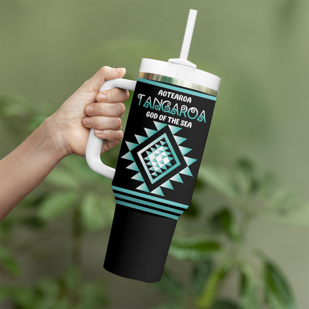Aotearoa Atua Tangaroa Personalised Tumbler With Handle Maori God Of The Sea Taniko Motifs LT14 - Polynesian Pride