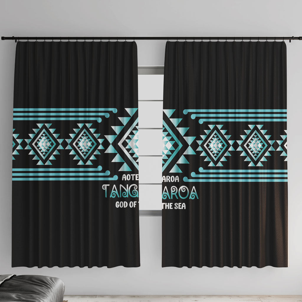 Aotearoa Atua Tangaroa Window Curtain Maori God Of The Sea Taniko Motifs LT14 With Hooks Turquoise - Polynesian Pride
