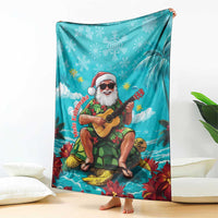 Hawaii Christmas Blanket Mele Kalikimaka Poinsettia Lei - Cyan LT14 - Polynesian Pride