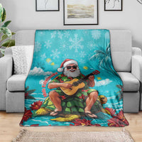 Hawaii Christmas Blanket Mele Kalikimaka Poinsettia Lei - Cyan LT14 - Polynesian Pride