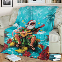 Hawaii Christmas Blanket Mele Kalikimaka Poinsettia Lei - Cyan LT14 - Polynesian Pride