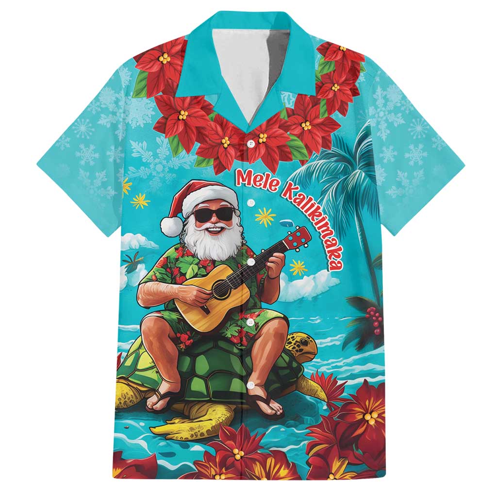 Hawaii Christmas Family Matching Long Sleeve Bodycon Dress and Hawaiian Shirt Mele Kalikimaka Poinsettia Lei - Cyan LT14 Dad's Shirt - Short Sleeve Cyan - Polynesian Pride