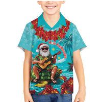 Hawaii Christmas Family Matching Mermaid Dress and Hawaiian Shirt Mele Kalikimaka Poinsettia Lei - Cyan LT14 Son's Shirt Cyan - Polynesian Pride