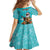 Hawaii Christmas Family Matching Off The Shoulder Long Sleeve Dress and Hawaiian Shirt Mele Kalikimaka Poinsettia Lei - Cyan