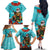 Hawaii Christmas Family Matching Off The Shoulder Long Sleeve Dress and Hawaiian Shirt Mele Kalikimaka Poinsettia Lei - Cyan
