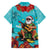 Hawaii Christmas Family Matching Off The Shoulder Long Sleeve Dress and Hawaiian Shirt Mele Kalikimaka Poinsettia Lei - Cyan