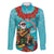 Hawaii Christmas Family Matching Off The Shoulder Long Sleeve Dress and Hawaiian Shirt Mele Kalikimaka Poinsettia Lei - Cyan