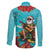 Hawaii Christmas Family Matching Off The Shoulder Long Sleeve Dress and Hawaiian Shirt Mele Kalikimaka Poinsettia Lei - Cyan