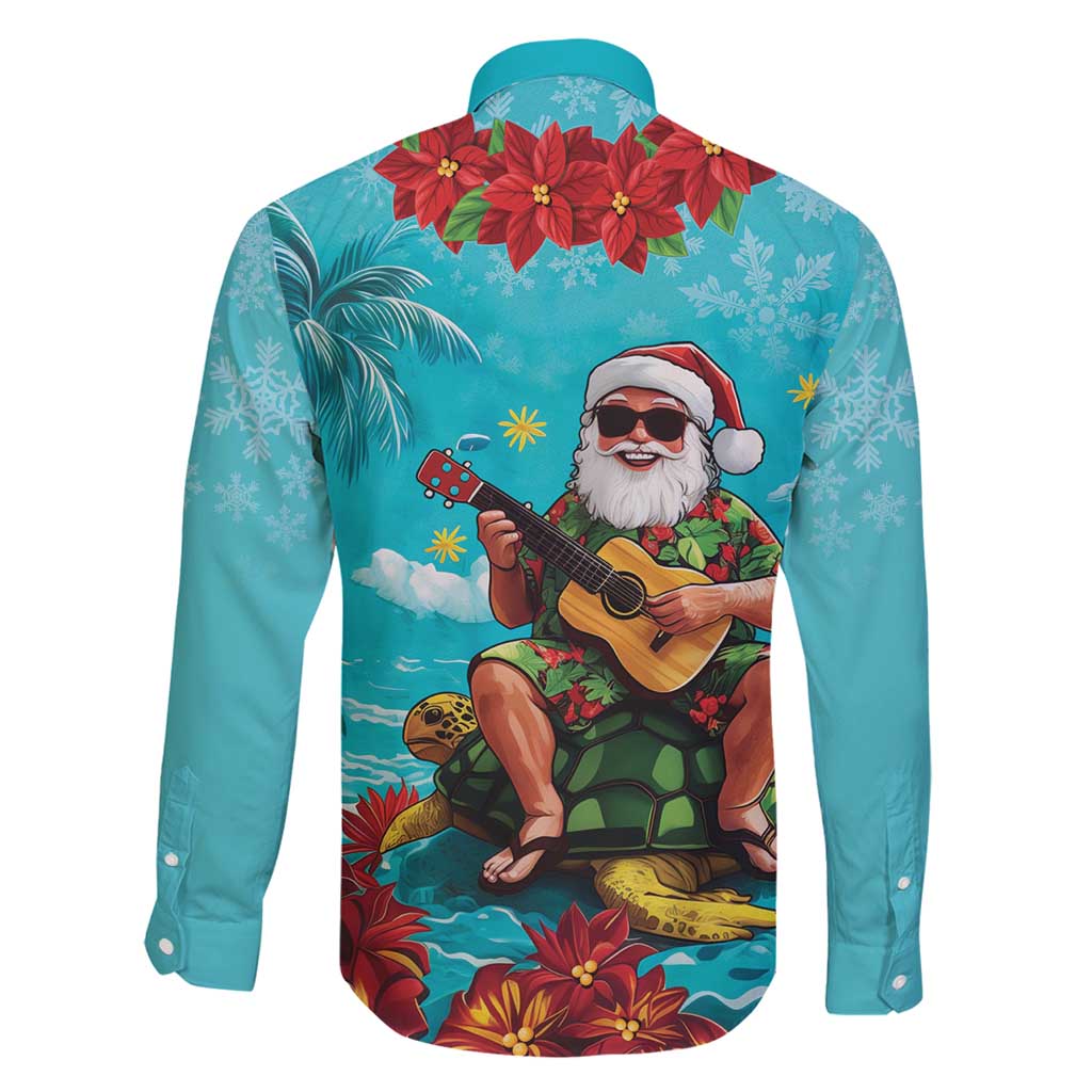 Hawaii Christmas Family Matching Summer Maxi Dress and Hawaiian Shirt Mele Kalikimaka Poinsettia Lei - Cyan LT14 - Polynesian Pride