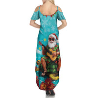 Hawaii Christmas Family Matching Summer Maxi Dress and Hawaiian Shirt Mele Kalikimaka Poinsettia Lei - Cyan LT14 - Polynesian Pride
