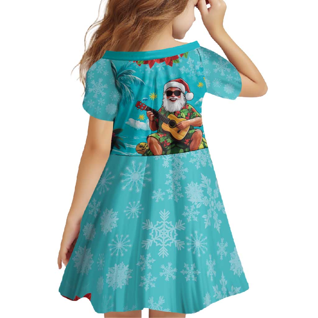 Hawaii Christmas Family Matching Tank Maxi Dress and Hawaiian Shirt Mele Kalikimaka Poinsettia Lei - Cyan LT14 - Polynesian Pride