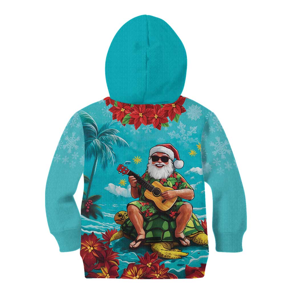 Hawaii Christmas Kid Hoodie Mele Kalikimaka Poinsettia Lei - Cyan