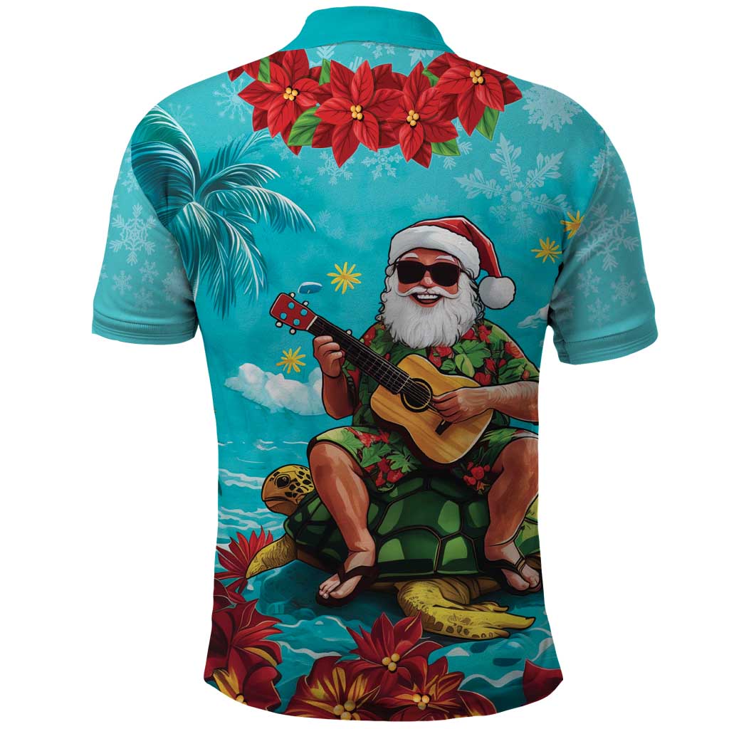 Hawaii Christmas Polo Shirt Mele Kalikimaka Poinsettia Lei - Cyan LT14 - Polynesian Pride