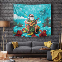 Hawaii Christmas Tapestry Mele Kalikimaka Poinsettia Lei - Cyan