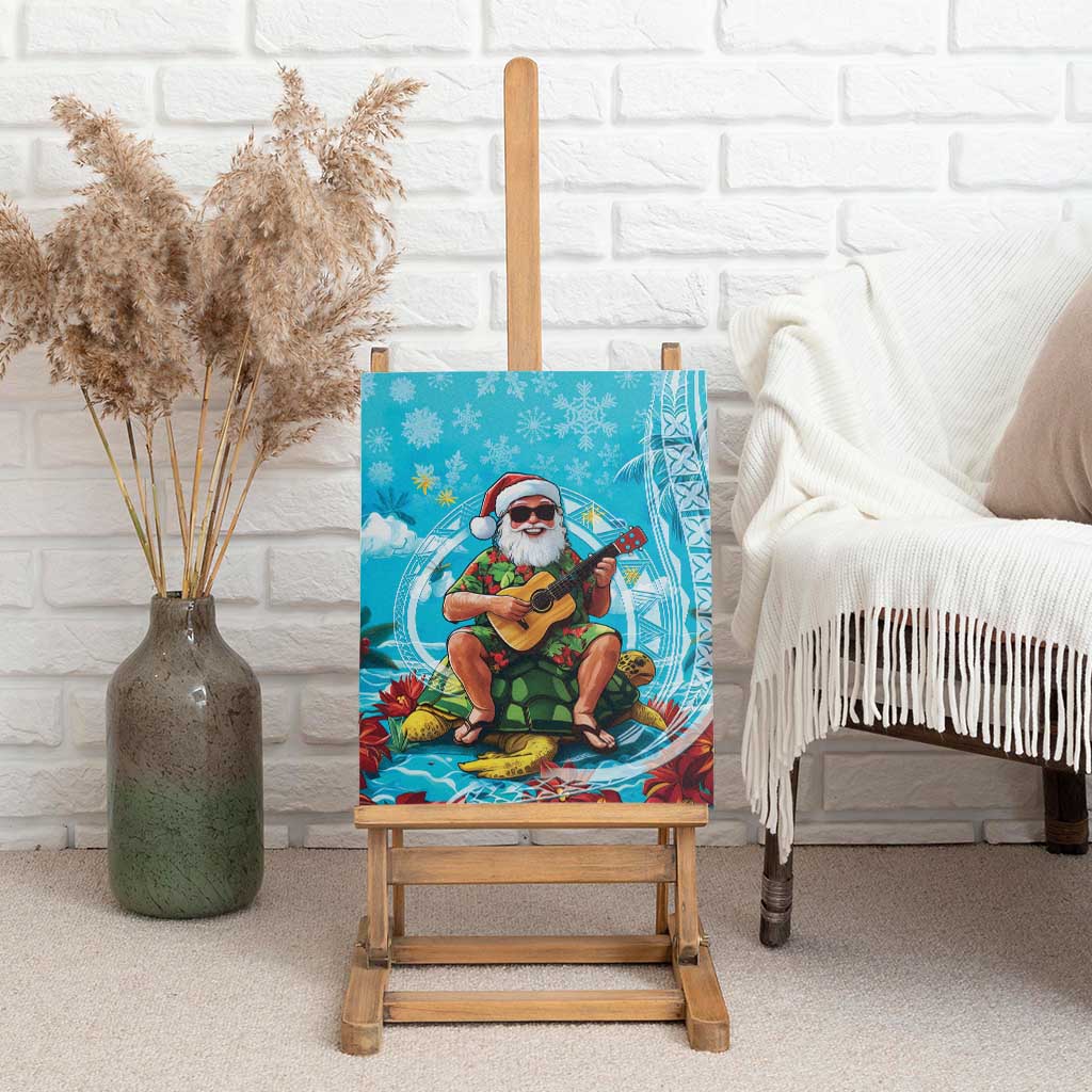Hawaii Christmas Canvas Wall Art Mele Kalikimaka Poinsettia Lei Polynesian - Blue