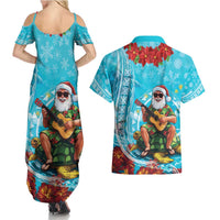 Hawaii Christmas Couples Matching Summer Maxi Dress and Hawaiian Shirt Mele Kalikimaka Poinsettia Lei Polynesian - Blue LT14 - Polynesian Pride