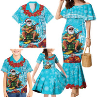 Hawaii Christmas Family Matching Mermaid Dress and Hawaiian Shirt Mele Kalikimaka Poinsettia Lei Polynesian - Blue LT14 - Polynesian Pride