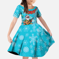 Hawaii Christmas Family Matching Off Shoulder Maxi Dress and Hawaiian Shirt Mele Kalikimaka Poinsettia Lei Polynesian - Blue LT14 Daughter's Dress Blue - Polynesian Pride