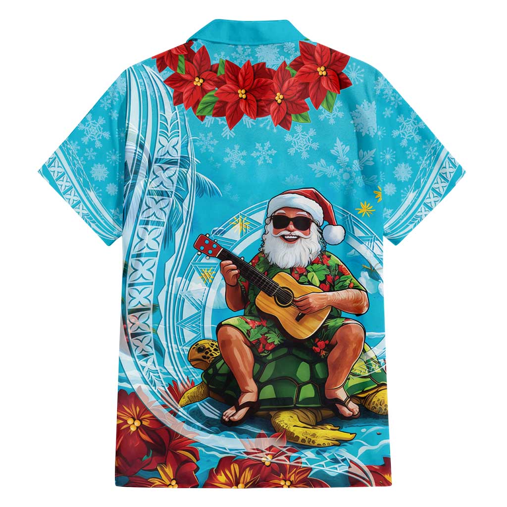 Hawaii Christmas Family Matching Off Shoulder Maxi Dress and Hawaiian Shirt Mele Kalikimaka Poinsettia Lei Polynesian - Blue LT14 - Polynesian Pride
