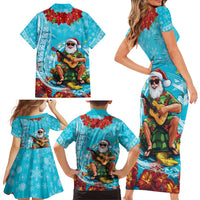 Hawaii Christmas Family Matching Short Sleeve Bodycon Dress and Hawaiian Shirt Mele Kalikimaka Poinsettia Lei Polynesian - Blue LT14 - Polynesian Pride