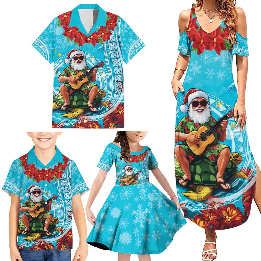 Hawaii Christmas Family Matching Summer Maxi Dress and Hawaiian Shirt Mele Kalikimaka Poinsettia Lei Polynesian - Blue LT14 - Polynesian Pride