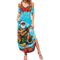 Hawaii Christmas Family Matching Summer Maxi Dress and Hawaiian Shirt Mele Kalikimaka Poinsettia Lei Polynesian - Blue LT14 Mom's Dress Blue - Polynesian Pride