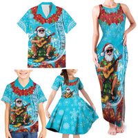 Hawaii Christmas Family Matching Tank Maxi Dress and Hawaiian Shirt Mele Kalikimaka Poinsettia Lei Polynesian - Blue LT14 - Polynesian Pride