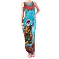 Hawaii Christmas Family Matching Tank Maxi Dress and Hawaiian Shirt Mele Kalikimaka Poinsettia Lei Polynesian - Blue LT14 Mom's Dress Blue - Polynesian Pride