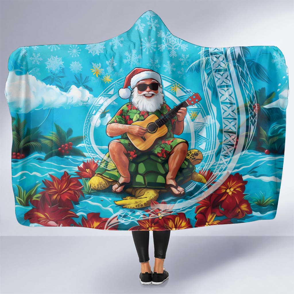 Hawaii Christmas Hooded Blanket Mele Kalikimaka Poinsettia Lei Polynesian - Blue LT14 One Size Blue - Polynesian Pride