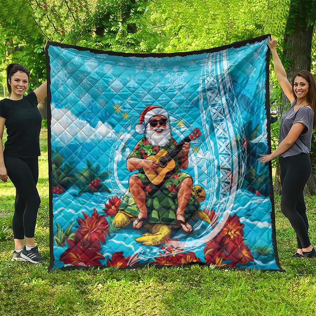Hawaii Christmas Quilt Mele Kalikimaka Poinsettia Lei Polynesian - Blue LT14 - Polynesian Pride