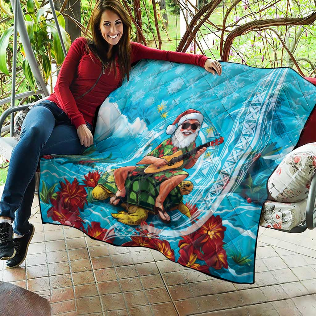 Hawaii Christmas Quilt Mele Kalikimaka Poinsettia Lei Polynesian - Blue LT14 - Polynesian Pride