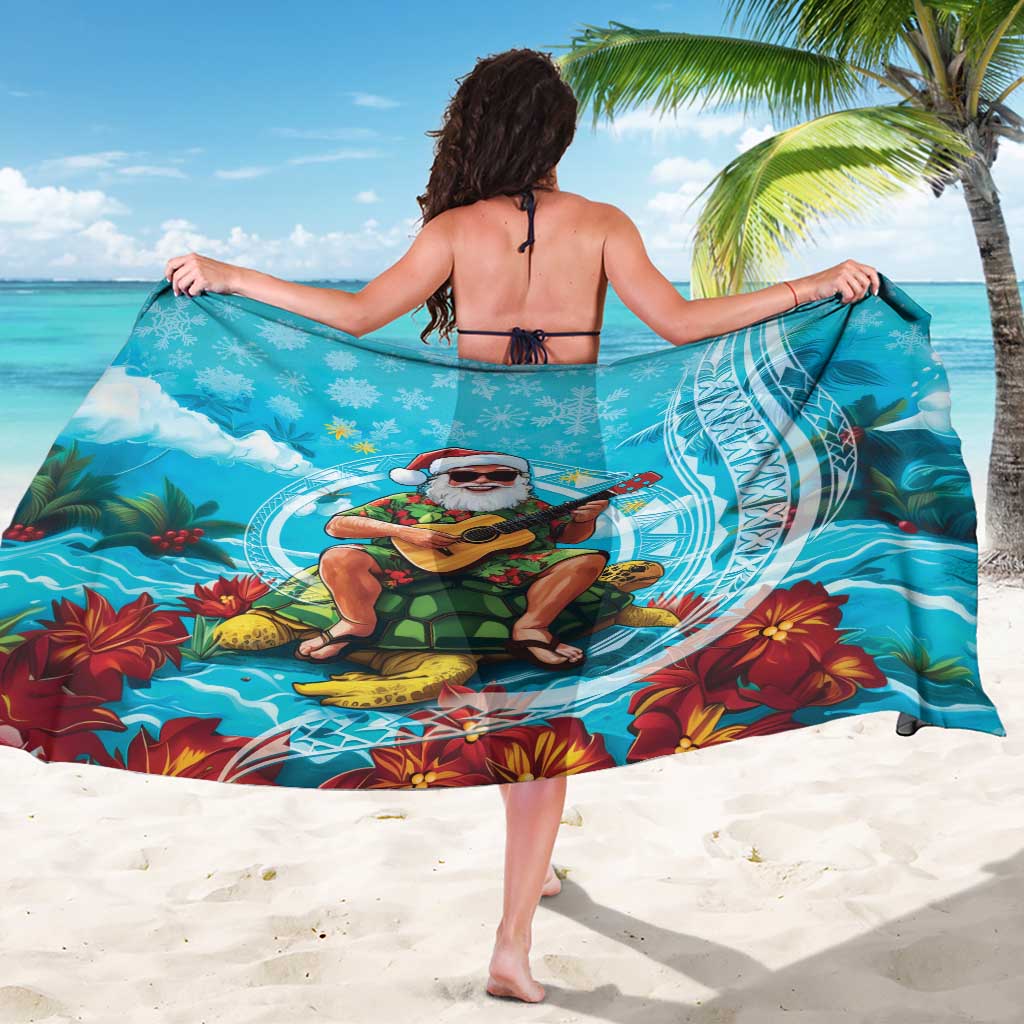 Hawaii Christmas Sarong Mele Kalikimaka Poinsettia Lei Polynesian - Blue LT14 - Polynesian Pride