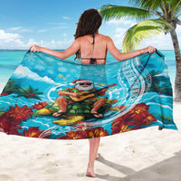 Hawaii Christmas Sarong Mele Kalikimaka Poinsettia Lei Polynesian - Blue LT14 - Polynesian Pride