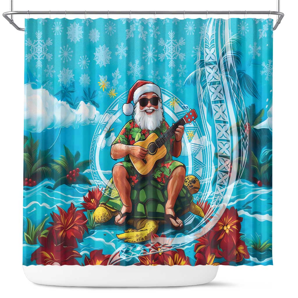 Hawaii Christmas Shower Curtain Mele Kalikimaka Poinsettia Lei Polynesian - Blue LT14 Blue - Polynesian Pride