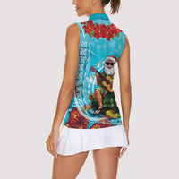Hawaii Christmas Women Sleeveless Polo Shirt Mele Kalikimaka Poinsettia Lei Polynesian - Blue LT14 - Polynesian Pride