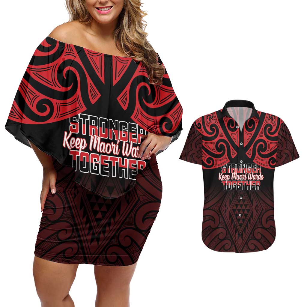 Personalised Keep Maori Wards New Zealand Couples Matching Off Shoulder Short Dress and Hawaiian Shirt Stronger Together Aotearoa Taniko - Polynesian Pride