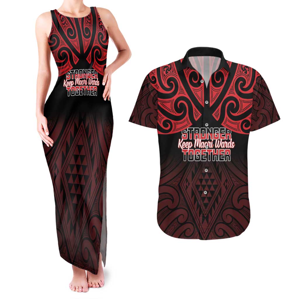 Personalised Keep Maori Wards New Zealand Couples Matching Tank Maxi Dress and Hawaiian Shirt Stronger Together Aotearoa Taniko - Polynesian Pride